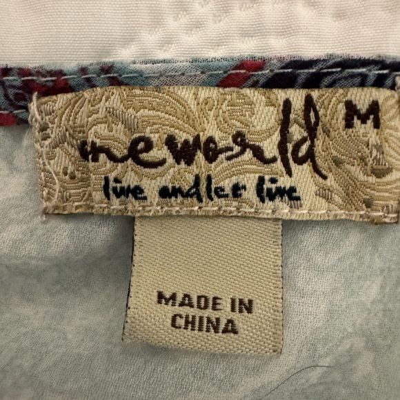 One World Cape style Sheer soft colored Print Blouse 3/4 SleevesSize Medium - Picture 6 of 7